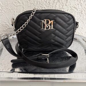 Black Quilted Crossbody Bag with Silver Logo